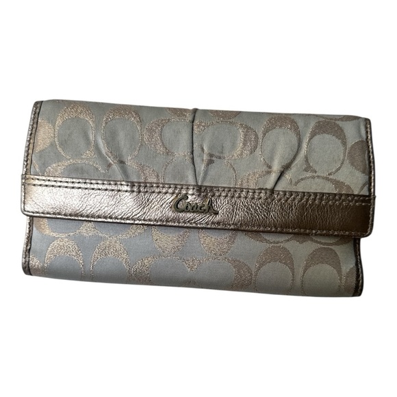 Coach Handbags - Coach Beige and Gold Leather Wallet with Checkbook holder